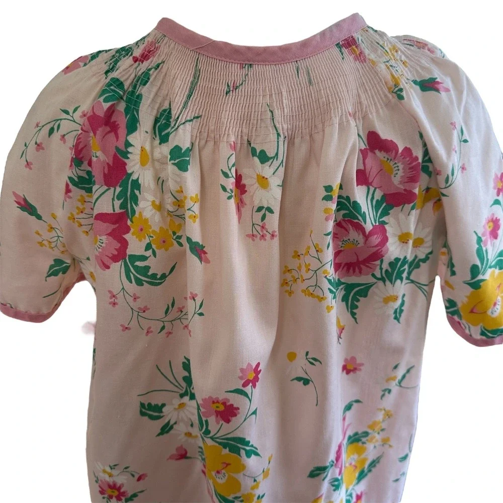 JCPenney Vintage Floral House Dress Women S Pink Snap Front Smocked Robe 1051‎